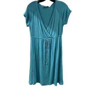 NWT Nicole Miller Dress Elastic Waist Womens M Teal Blue Casual SPF 50+‎ Fabric